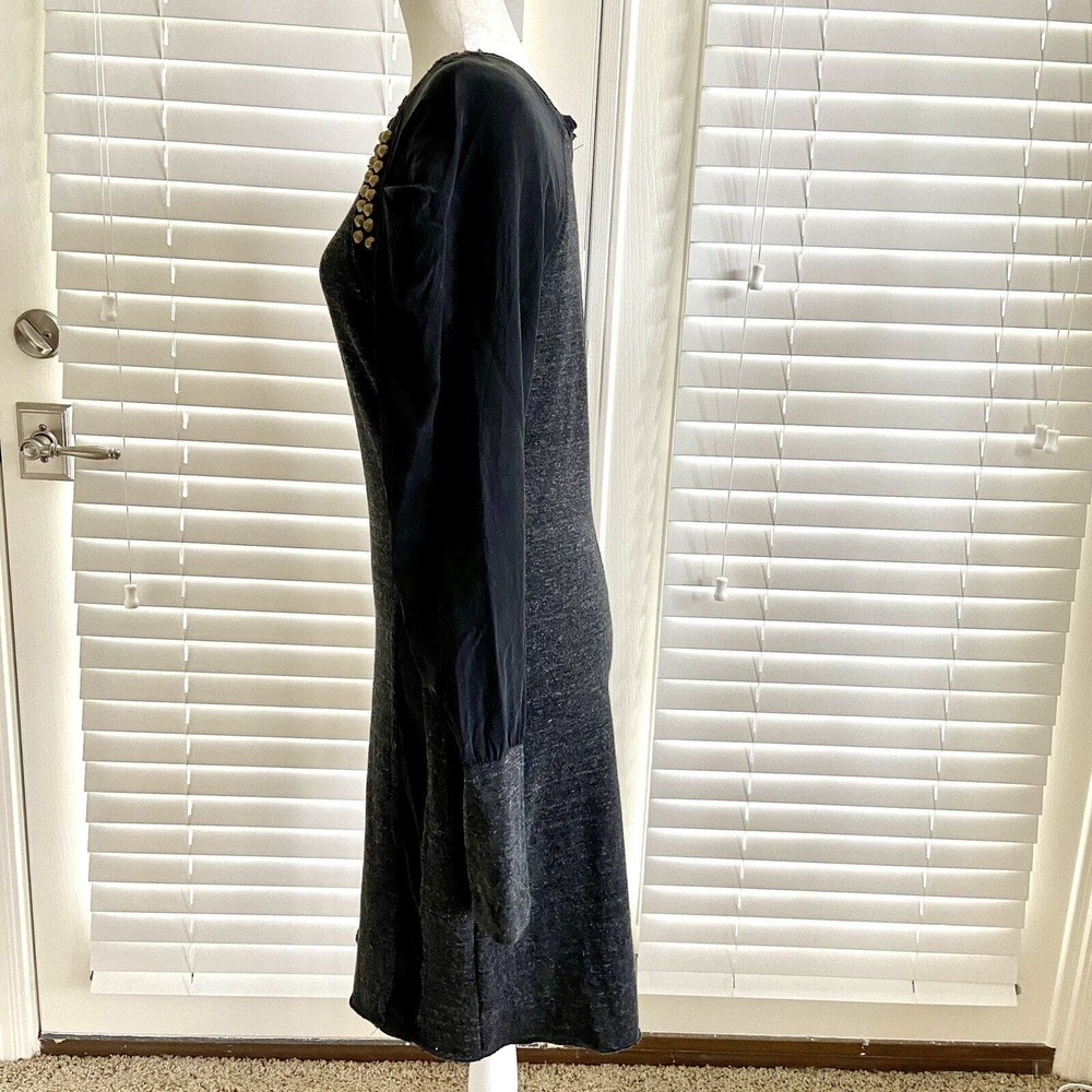 Anthropologie Dolan Sz Large Black Grey Silk Studded Long Sleeve Knit Dress - Picture 4 of 12